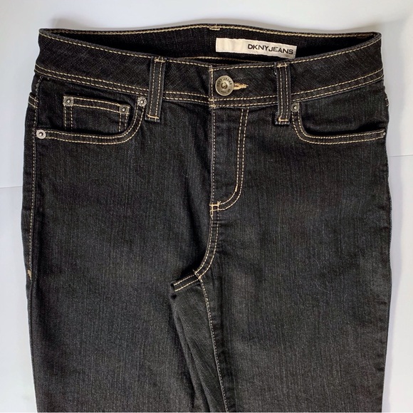 DKNY Jeans black straight leg jeans w/cream contrast stitching - Picture 9 of 11